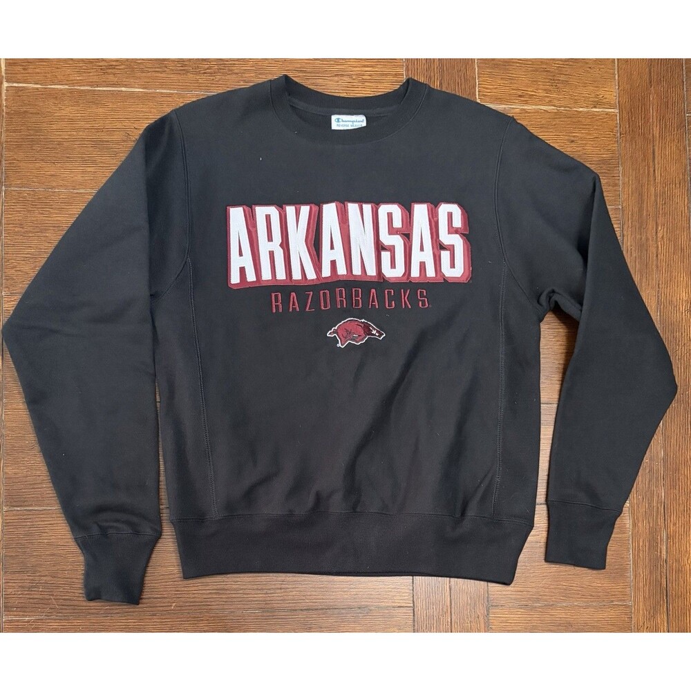 Men’s Size S Arkansas Razorbacks Black Champion Reverse Weave Crewneck Sweater